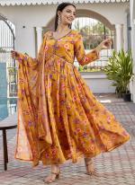 Georgette Mustard Yellow  Festival Wear Flower Printed Readymade Kurti Set